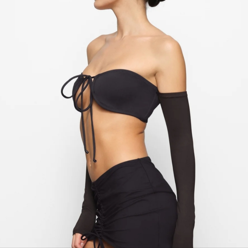 Skims Signature Swim Long Sleeve Bikini Top- onyx